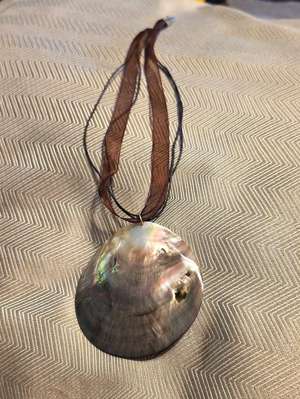 Iridescent Shell Pendant Necklace in Brown